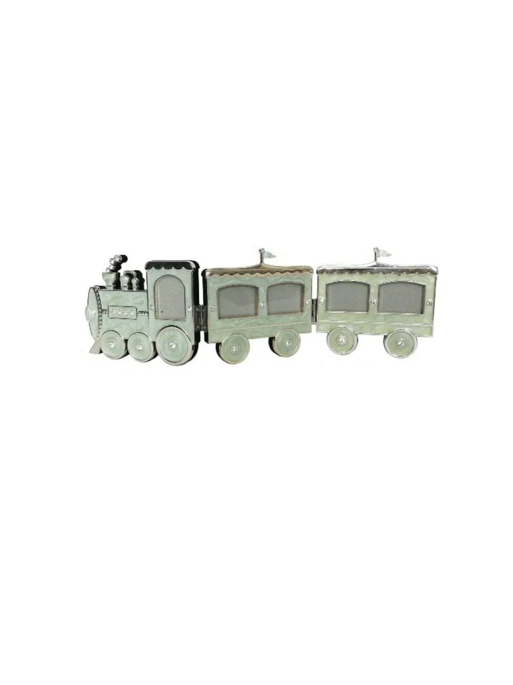 TR Mint Green Enamel & Crystal Train 5-Photo Frame Family Baby Grandchildren
